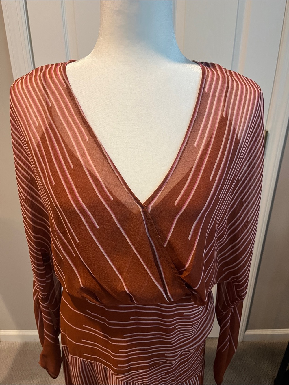 BCBGMaxAzria Rust Maxi Dress with Cream Pinstripe - Picture 4 of 4